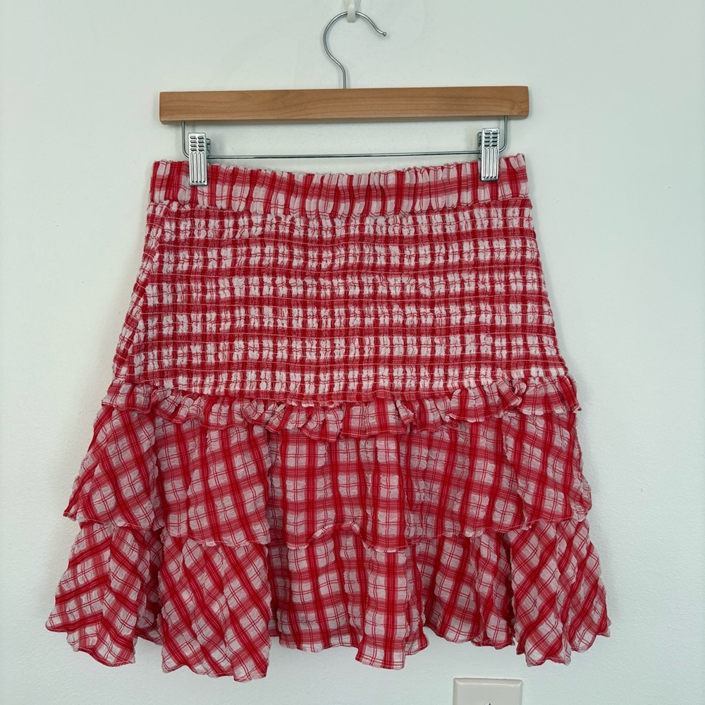 Tuckernuck || English Factory Smocked Top + Ruffled Mini Skirt Set Red Check M - Picture 4 of 9